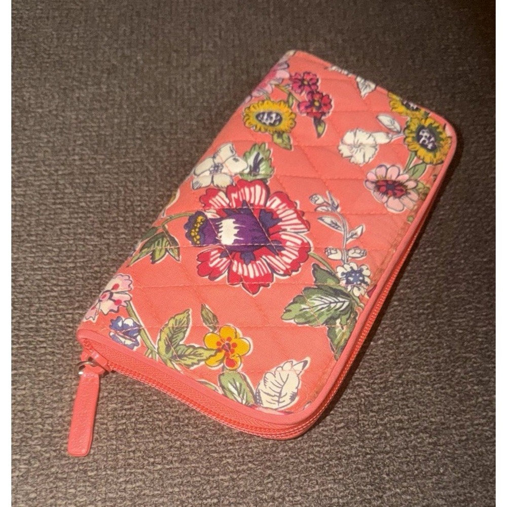 Coral Multicolor Floral Zip-Around Women's Wallet w/ Zipper, Card Slots